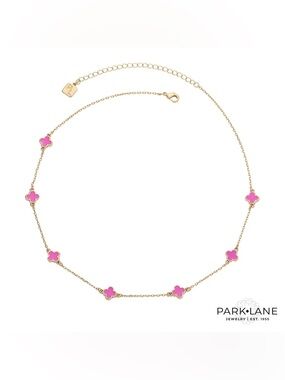 Park Lane TAFFY Necklace Pink Enamel Quatrefoils Gold NWT
